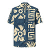 Camp shirt with Aztec Blues design from Amerukhan Basics. Front view.