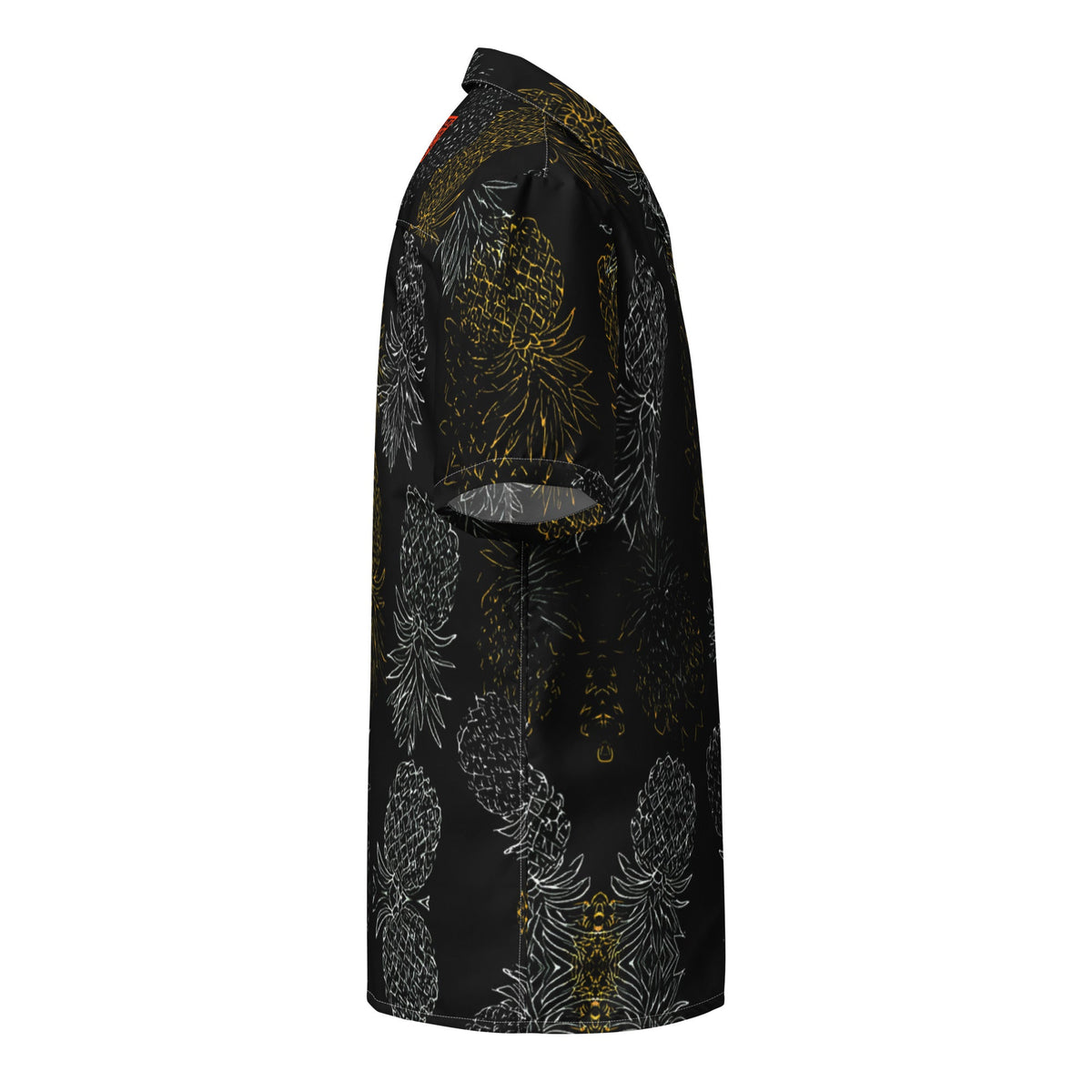 Black and gold pineapple print unisex camp collar shirt by Amerukhan Basics