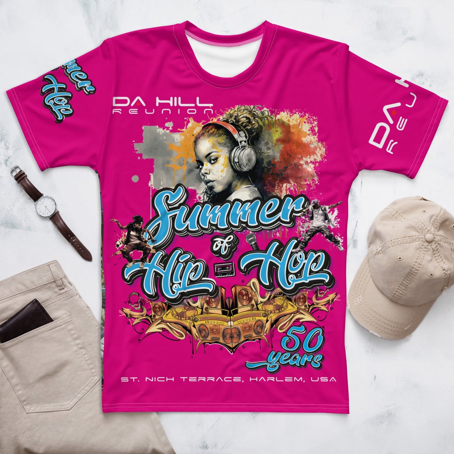 Da Hill - Summer of Hip Hop Overall Tee - Hot Pink - Amerukhan Basics Clothing -