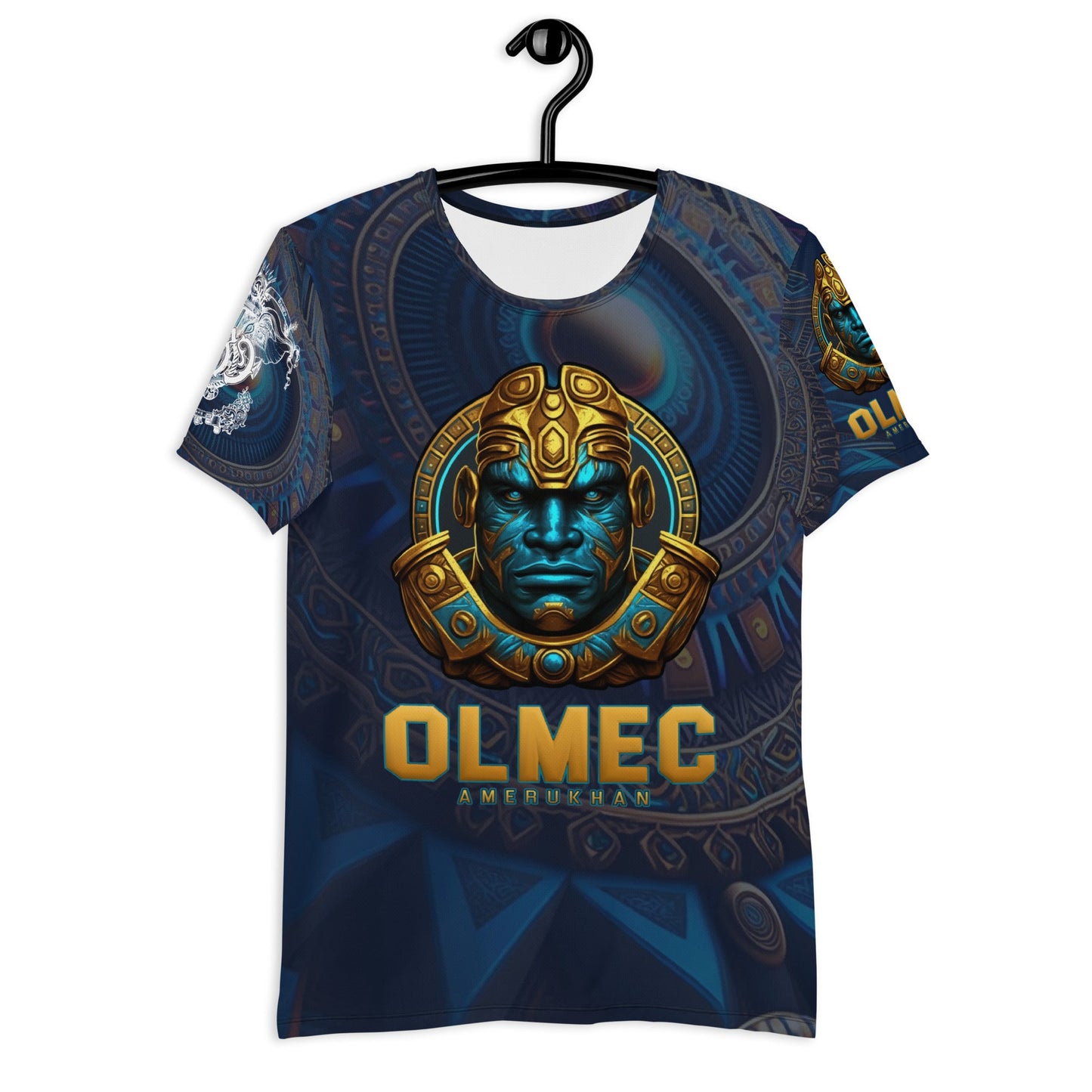 Olmec Head All - Over Tee (Peace to the Gods) - Blue - Amerukhan Basics Clothing -