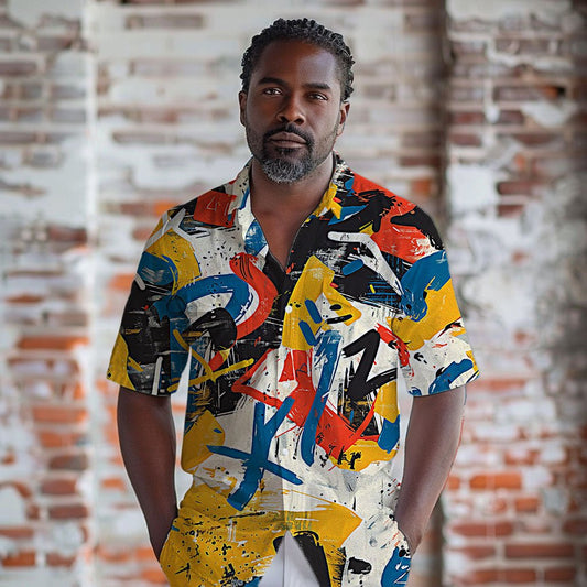 Hip Hop Harlem graffiti street art print unisex camp collar shirt by Amerukhan Basics