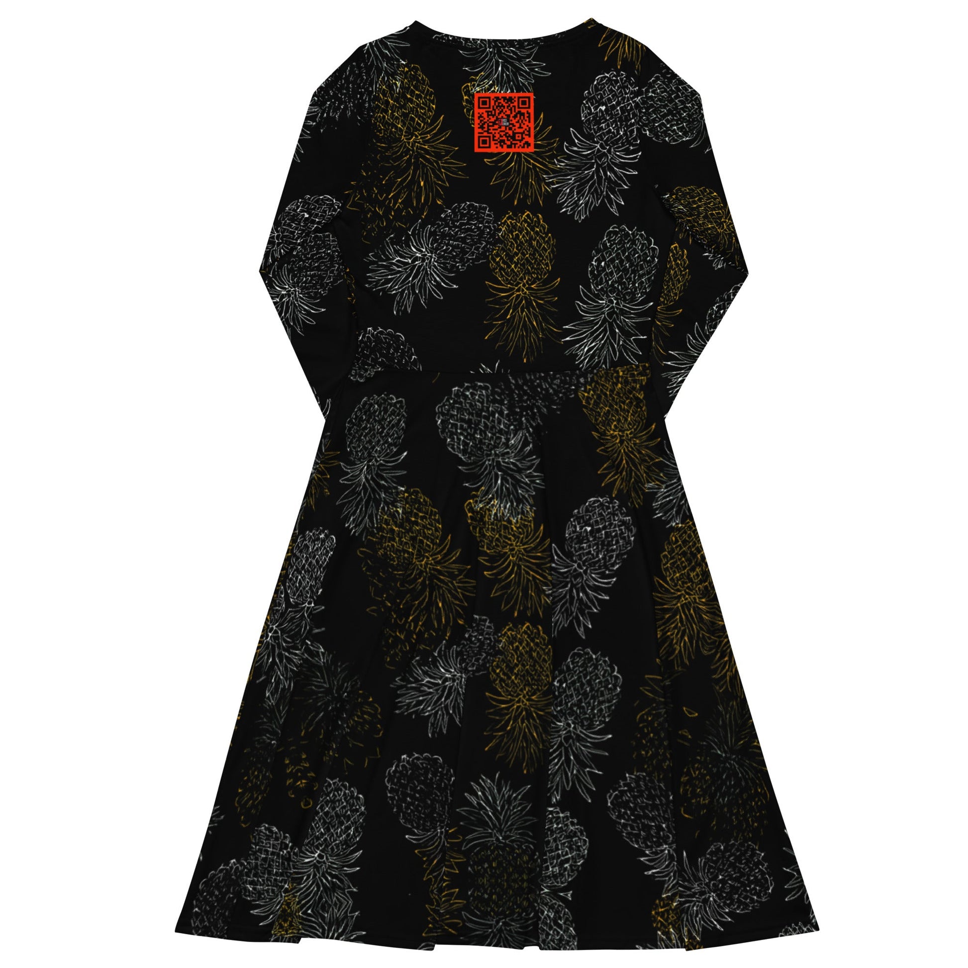 Black Gold Pineapples long sleeve midi dress - Amerukhan Basics Clothing - Dress