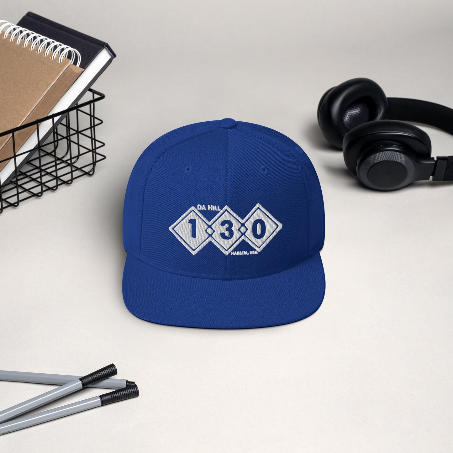 Da Hill 130 street Snapback White stitch Harlem USA Hat - Amerukhan Basics Clothing - Snapback Hat