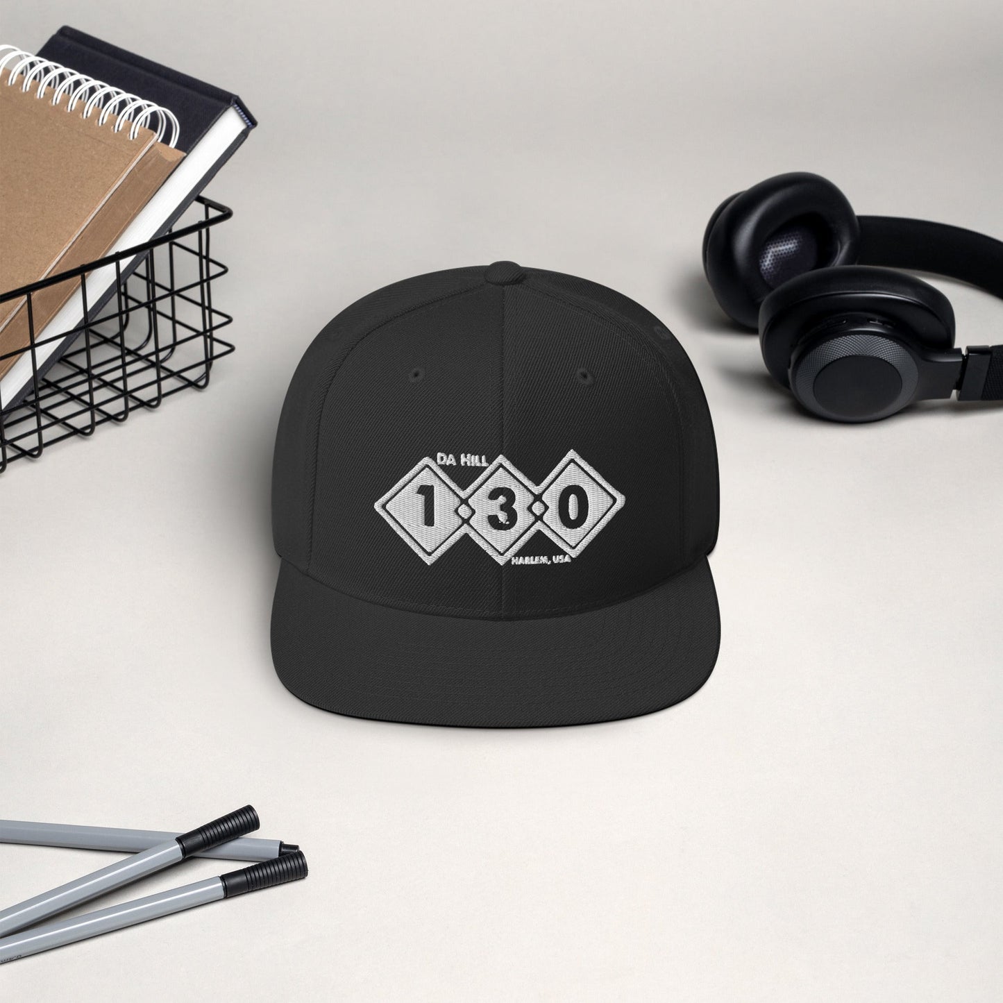 Da Hill 130 street Snapback White stitch Harlem USA Hat - Amerukhan Basics Clothing - Snapback Hat