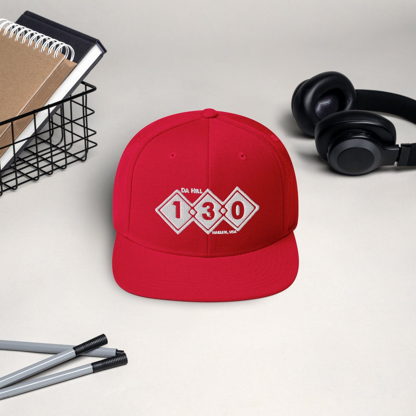 Da Hill 130 street Snapback White stitch Harlem USA Hat - Amerukhan Basics Clothing - Snapback Hat