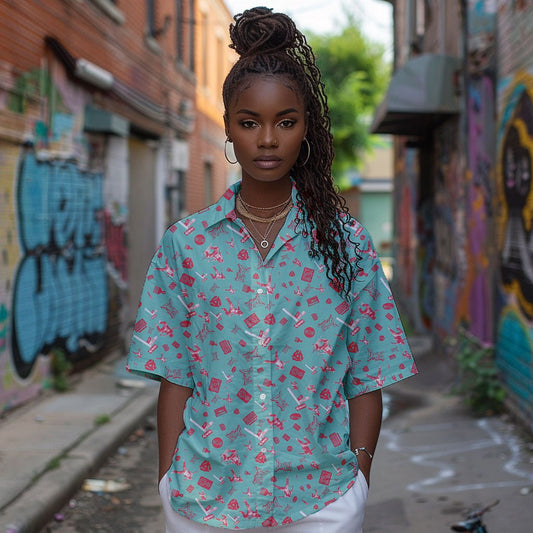 Da Hill '24 Teal Camp Shirt - Amerukhan Basics Clothing - 