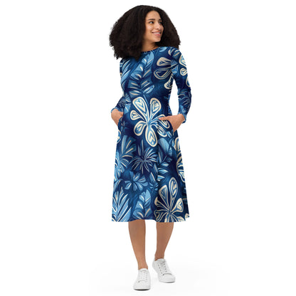 Flowered long sleeve midi dress - Amerukhan Basics Clothing - 