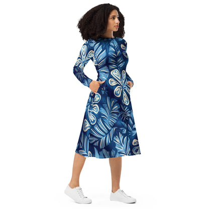 Flowered long sleeve midi dress - Amerukhan Basics Clothing - 