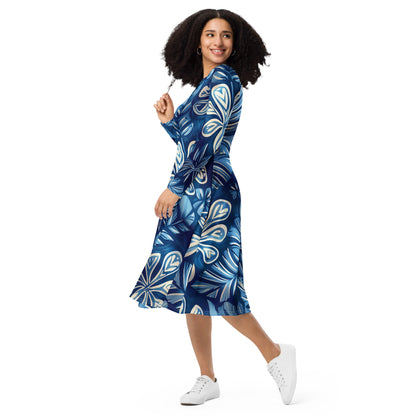 Flowered long sleeve midi dress - Amerukhan Basics Clothing - 