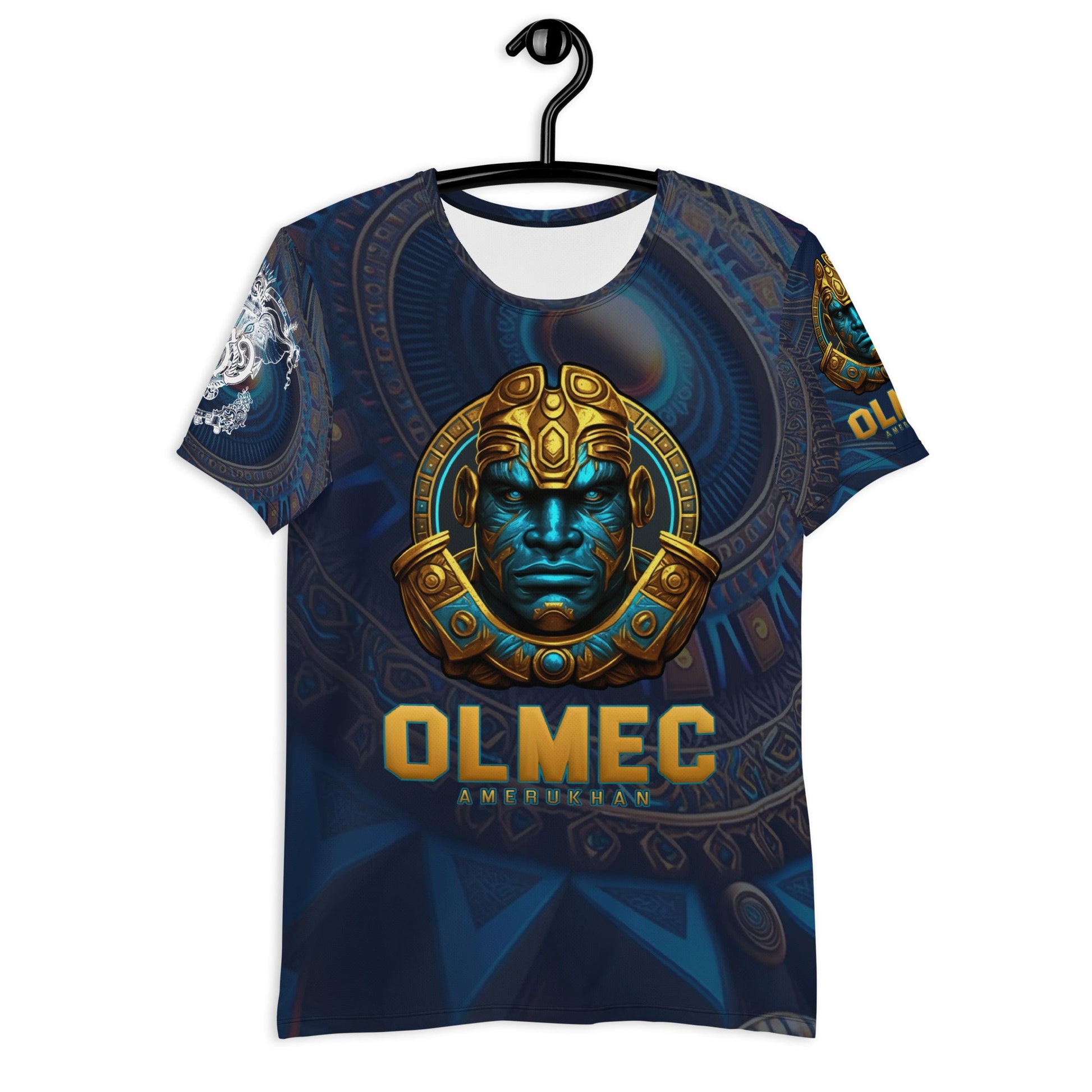 Olmec Head All - Over Tee (Peace to the Gods) - Blue - Amerukhan Basics Clothing - 