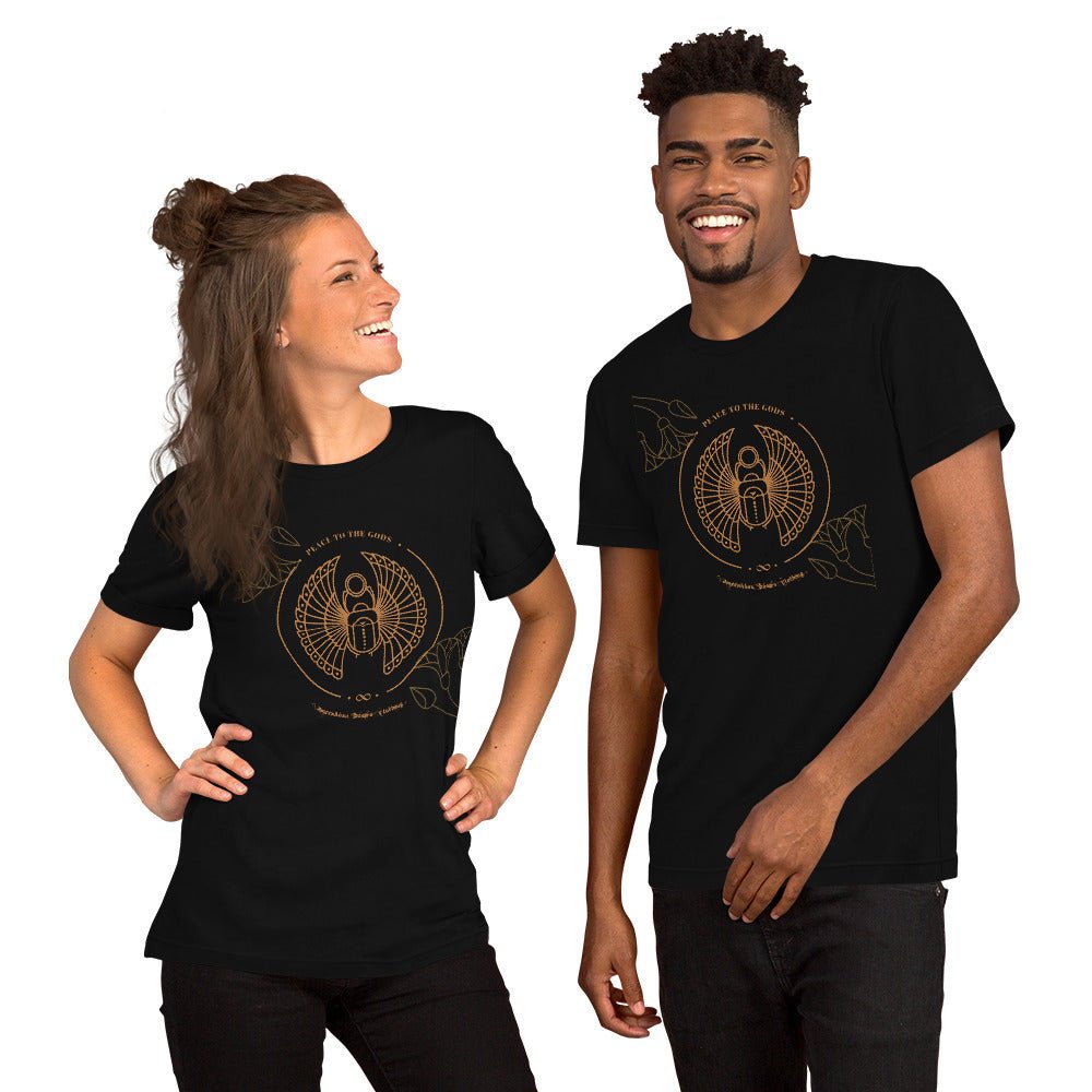 Peace to the Gods (Scarab) Short - Sleeve Unisex T-Shirt - Amerukhan Basics Clothing - T-Shirts