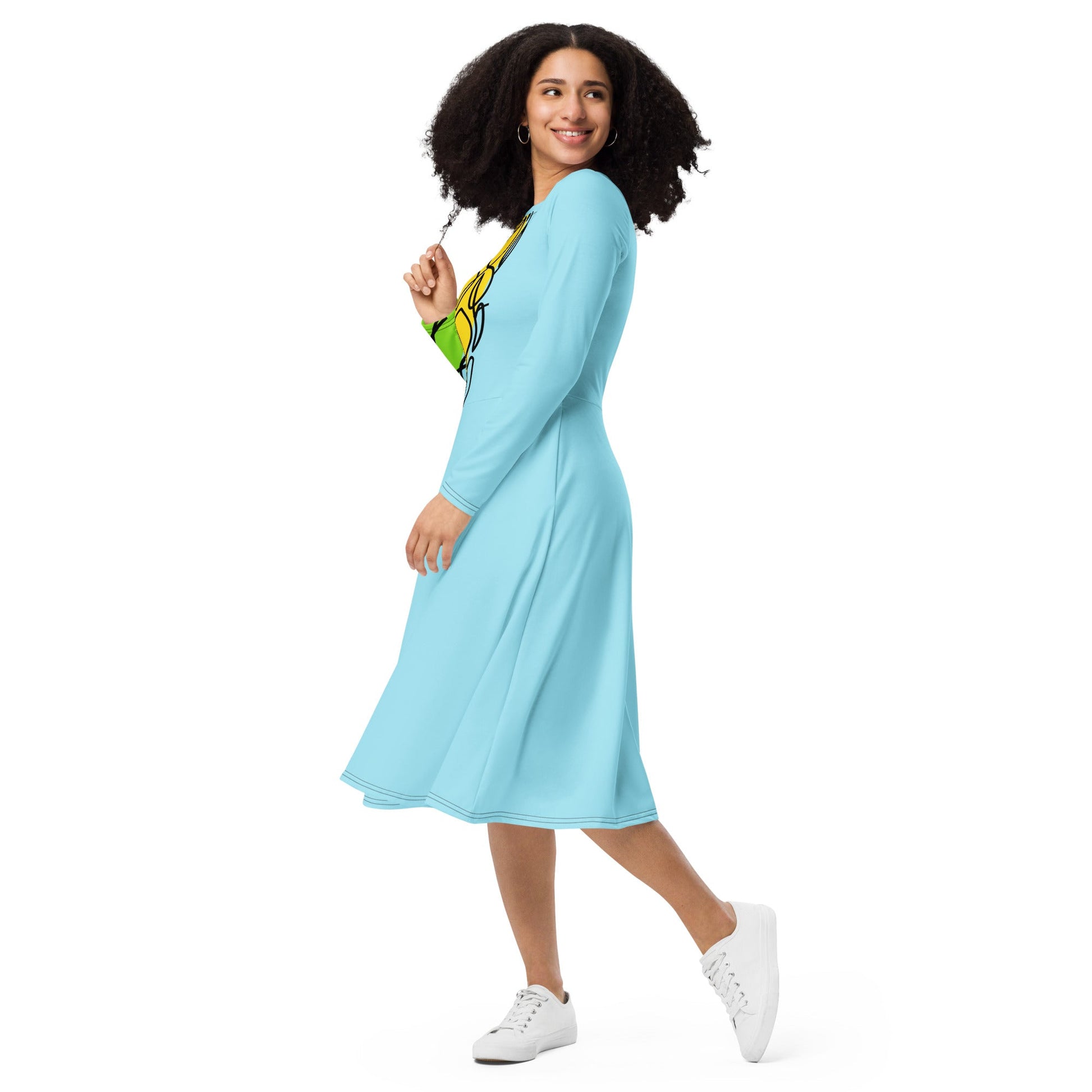 Pineapple Blues long sleeve midi dress - Amerukhan Basics Clothing - Dress