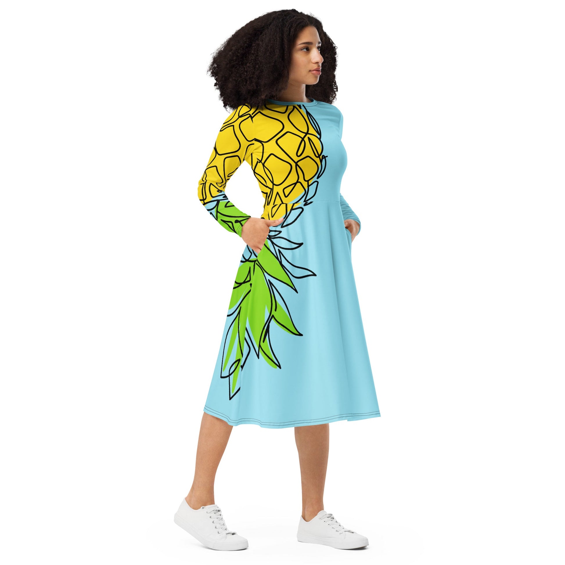 Pineapple Blues long sleeve midi dress - Amerukhan Basics Clothing - Dress