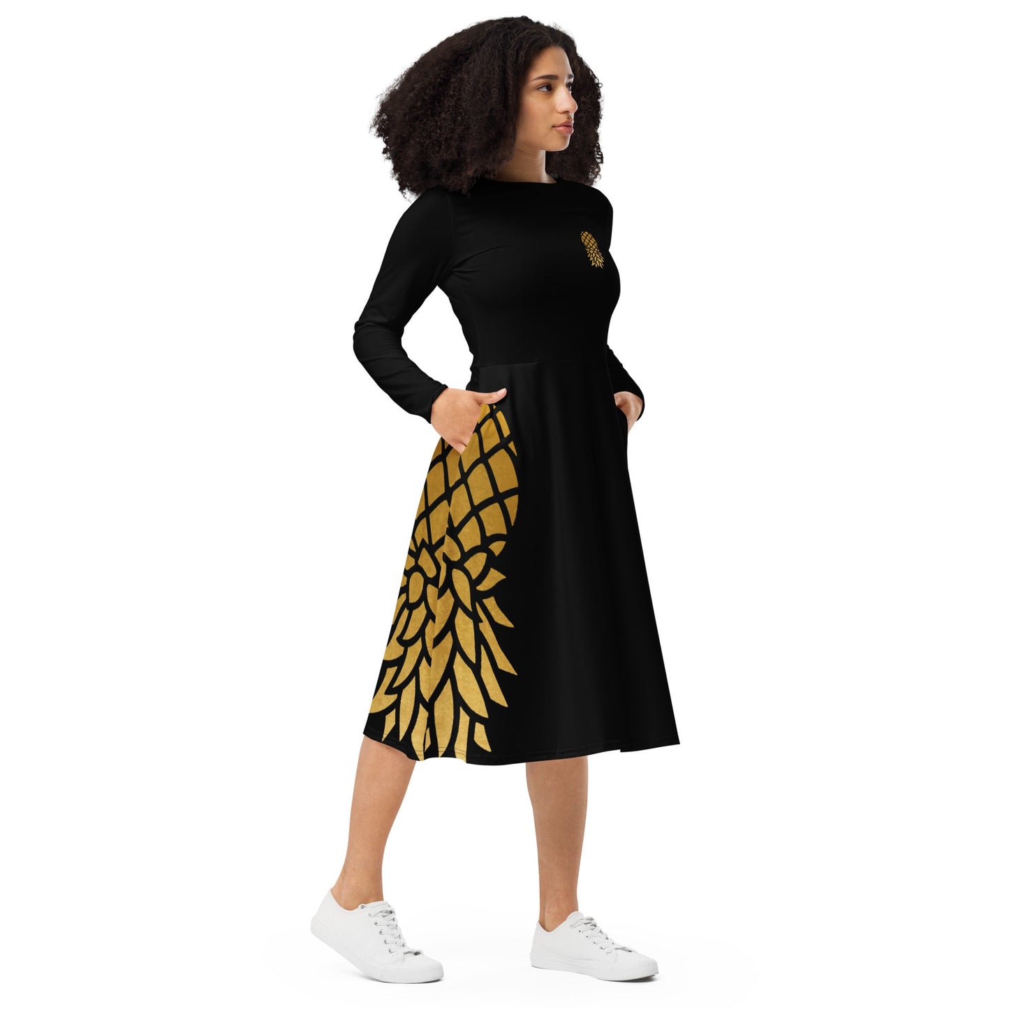 Pineapple long sleeve midi dress - Amerukhan Basics Clothing - Dress