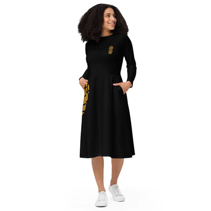Pineapple long sleeve midi dress - Amerukhan Basics Clothing - Dress