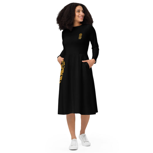 Pineapple long sleeve midi dress - Amerukhan Basics Clothing - Dress