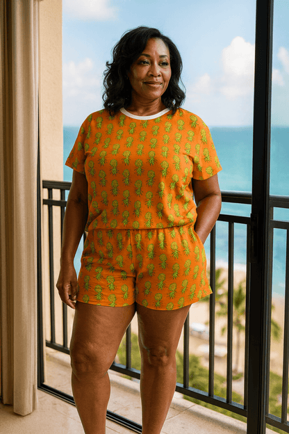 Pineapple Short Pajama Set - Amerukhan Basics Clothing - All Over Prints