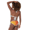 Women in a Colorful and bright Adinkra Sunset Bikini from Amerukhan Basics, celebrating African heritage and diversity back view.