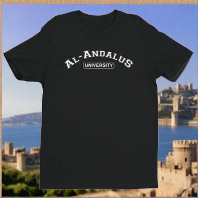 Black shirt featuring Al-Andalus design, symbolizing Spain under Moorish rule and its contributions to the Renaissance.